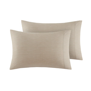 JLA Home True North by Sleep Philosophy - 100% Cotton Flannel Sheet Set — Brushed 160gsm Softness, Warm Beige & White Stripes for Cozy Nights TN20-0601