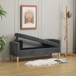 English Elm 65.35"wide Corduroy Storage Bench Ottoman with Bolster Pillows and Rubberwood Legs W3118P410501