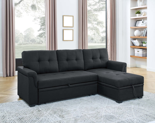 English Elm 86'' Linen Sectional Sleeper Sofa with Tufted Accents and Reversible Chaise Seating B355S00011