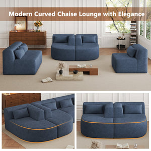 English Elm 144" Upholstered L-Shape Sofa with Bouclé Fabric, Plush Pocket-Spring Seats & Five Pillows for Living Room Blue N719S001850C