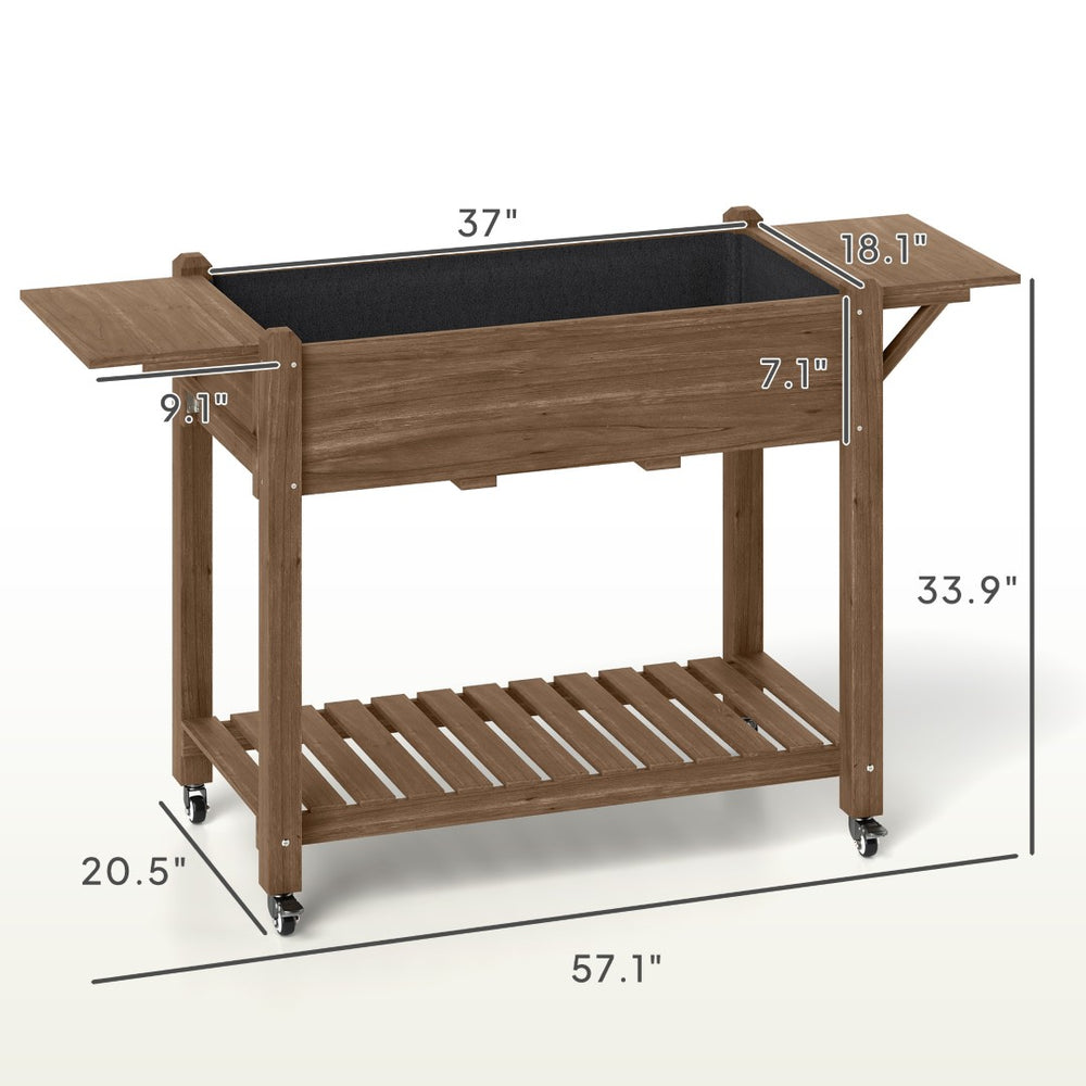 English Elm Convenient Carbonized Fir Wood Raised Planter Box with Wheels Side Tables and Storage T3971P423501