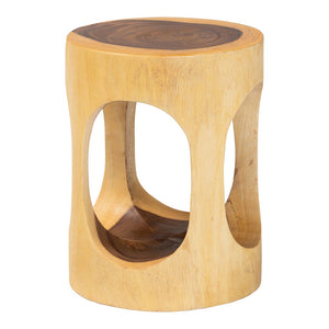 English Elm Hand-carved Solid Suar Wood Pedestal Accent Table with Scalloped Edge Boho Decor B2750P467853