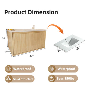 English Elm 30 Inch Bathroom Vanity with Sink — Floor-Standing Stability, Soft-Close Drawers, Ample Storage, Durable Finish Natural Wood 35.47 L x 21.85 W x 8.07 H W3520S00011