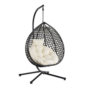 English Elm U_STYLE Sturdy Hammock Chair with HDPE Rattan Weave, Rust-Resistant Chain, Soft Removable Cushion Black+Beige N711P255131A