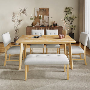 English Elm Retro Dining Table for 6 — Minimalist Rectangular MDF Top with LVL Rubberwood Legs, 220lb Capacity, Modern Dining centerpiece Natural Wood Wash N752P294999D