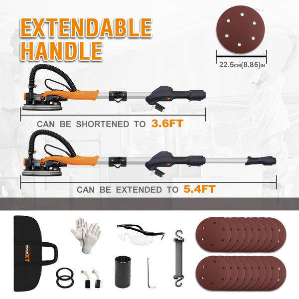 English Elm Drywall Sander 820w Direct Drive Telescopic with Vacuum Dust Collection and Led T3177P305032