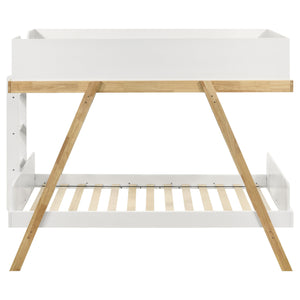 English Elm Hicks Twin-Over-Twin Bunk Bed White Wood Frame with Encircled Upper Bunk, Ladder for Sleepovers and Guests B062S01107