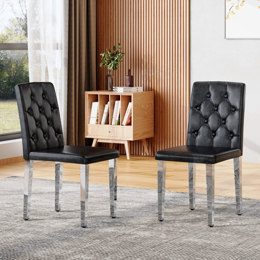 English Elm 4-piece Brown Suede Dining Chair Set with Tufted Back and Walnut Metal Legs Black+Silver W1151P361157