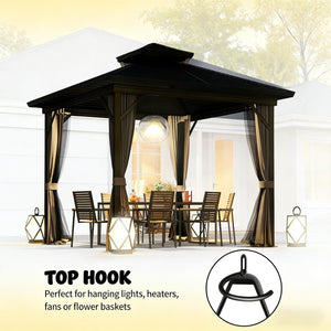 English Elm Metal Hardtop Gazebo Two Tier Galvanized Steel Roof Outdoor Patio Canopy Shelter T3971S00173
