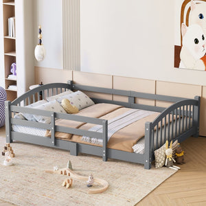 English Elm Full Montessori Pine Wood Floor Bed with Safety Rails Low Profile Kids Room Frame Gray N733P400299E