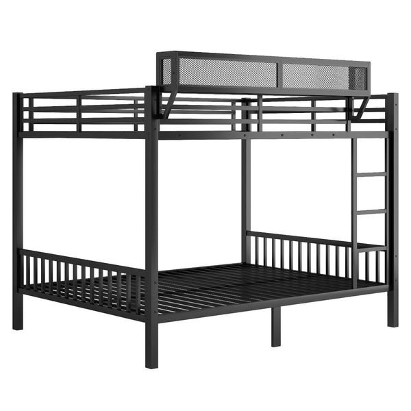 English Elm Queen Over Queen Metal Bunk Bed With Sturdy Ladder, Storage Shelf & Stylish Black Finish For Teens W2580S00043-GIGA