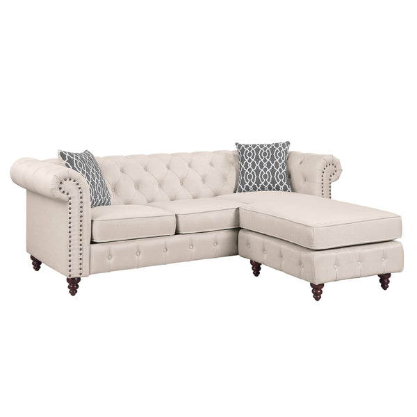 English Elm Waldina Reversible Fabric Sectional Sofa with Pocket Coil Seating, Button Tufting & Nailhead Trim Beige 84 L x 33 W x 26 H B2726P265297