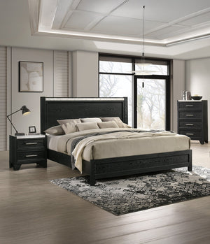 English Elm 1pc Black Nightstand with Faux Marble Top and 2 Drawers, 23.4"x15.4"x24.1" Modern Accent for Bedroom B2741P379713