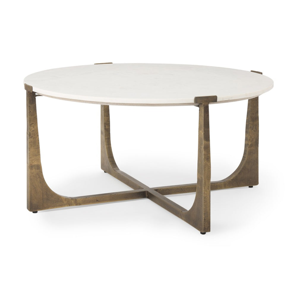 Mercana Atticus Coffee Table: Elegant Marble Top with Luxe Gold Metal Base for Modern Living Room Style 69731-AB