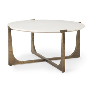 Mercana Atticus Coffee Table: Elegant Marble Top with Luxe Gold Metal Base for Modern Living Room Style 69731-AB