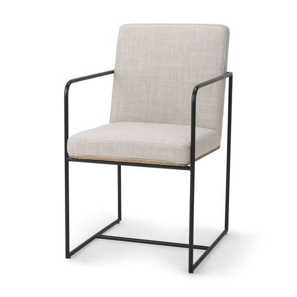 Mercana Stamford Modern Upholstered Dining Chair with Wood Back and Sleek Metal Frame for Comfort & Style Beige Fabric | Black Metal | Armed 69970
