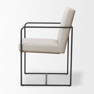 Mercana Stamford Modern Upholstered Dining Chair with Wood Back and Sleek Metal Frame for Comfort & Style Beige Fabric | Black Metal | Armed 69970