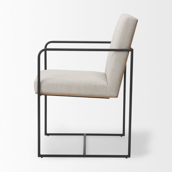 Mercana Stamford Modern Upholstered Dining Chair with Wood Back and Sleek Metal Frame for Comfort & Style Beige Fabric | Black Metal | Armed 69970
