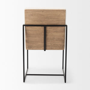 Mercana Stamford Modern Upholstered Dining Chair with Wood Back and Sleek Metal Frame for Comfort & Style Beige Fabric | Black Metal | Armed 69970