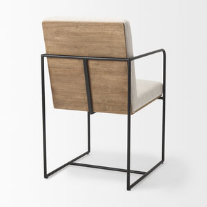 Mercana Stamford Modern Upholstered Dining Chair with Wood Back and Sleek Metal Frame for Comfort & Style Beige Fabric | Black Metal | Armed 69970