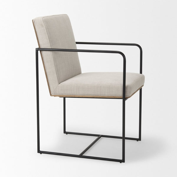 Mercana Stamford Modern Upholstered Dining Chair with Wood Back and Sleek Metal Frame for Comfort & Style Beige Fabric | Black Metal | Armed 69970