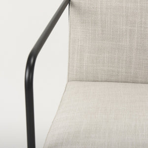 Mercana Stamford Modern Upholstered Dining Chair with Wood Back and Sleek Metal Frame for Comfort & Style Beige Fabric | Black Metal | Armed 69970