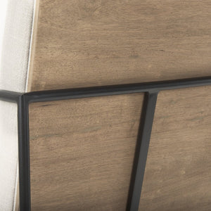 Mercana Stamford Modern Upholstered Dining Chair with Wood Back and Sleek Metal Frame for Comfort & Style Beige Fabric | Black Metal | Armed 69970