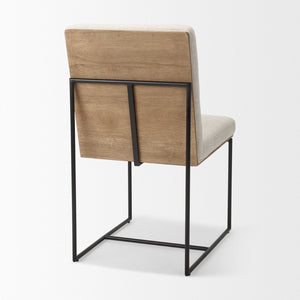 Mercana Stamford Modern Upholstered Dining Chair with Wood Back and Sleek Metal Frame for Comfort & Style Beige Fabric| Black Metal | Armless 69971