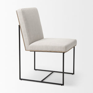 Mercana Stamford Modern Upholstered Dining Chair with Wood Back and Sleek Metal Frame for Comfort & Style Beige Fabric| Black Metal | Armless 69971