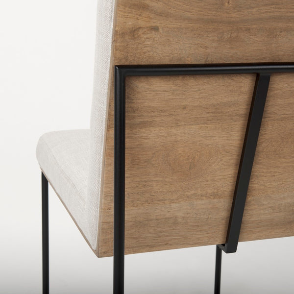 Mercana Stamford Modern Upholstered Dining Chair with Wood Back and Sleek Metal Frame for Comfort & Style Beige Fabric| Black Metal | Armless 69971