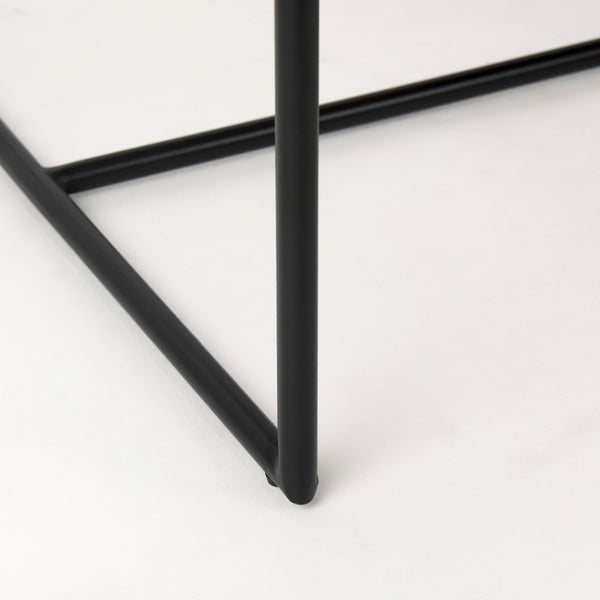 Mercana Stamford Modern Upholstered Dining Chair with Wood Back and Sleek Metal Frame for Comfort & Style Beige Fabric| Black Metal | Armless 69971