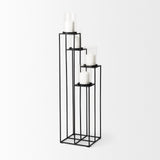 Mercana Cindy 4-Tier, Matte Black Metal w/ Hurricane Glass, Pillar Candle Floor Lantern  70043