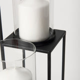 Mercana Cindy 4-Tier, Matte Black Metal w/ Hurricane Glass, Pillar Candle Floor Lantern  70043