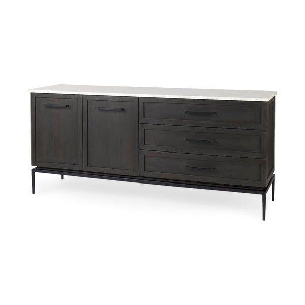 Mercana Divina Sideboard - Handcrafted Mango Wood with Unique Marble Top and Sturdy Iron Base for Storage 69208-AB