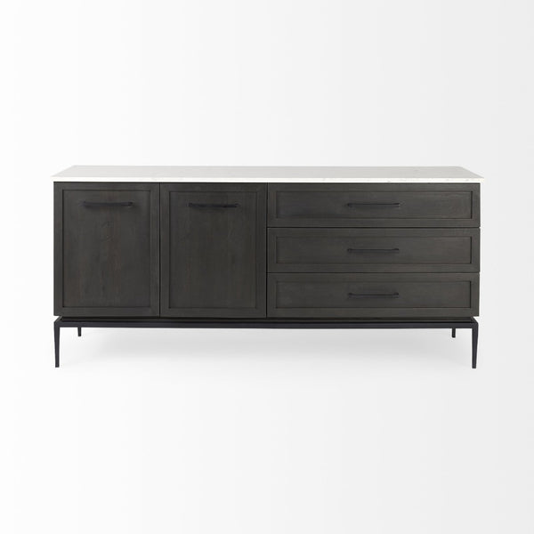 Mercana Divina Sideboard - Handcrafted Mango Wood with Unique Marble Top and Sturdy Iron Base for Storage 69208-AB