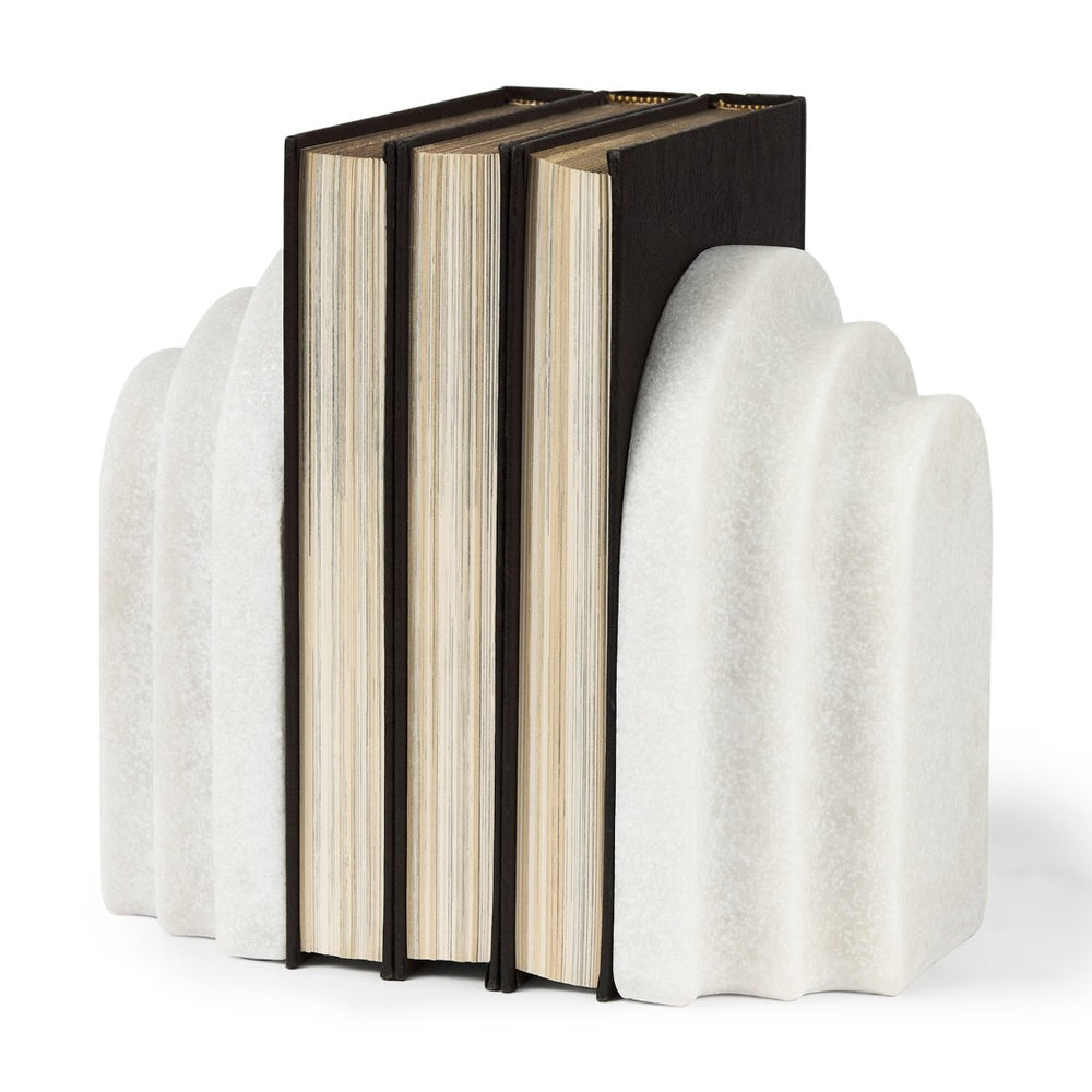 Mercana Empire Granite Resin Arc Book Ends – Elegant Support for Books & Décor in Any Style, 14.6" Long White Granite Resin | Set of 2 70181