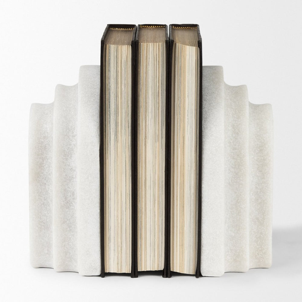 Mercana Empire Granite Resin Arc Book Ends – Elegant Support for Books & Décor in Any Style, 14.6" Long White Granite Resin | Set of 2 70181