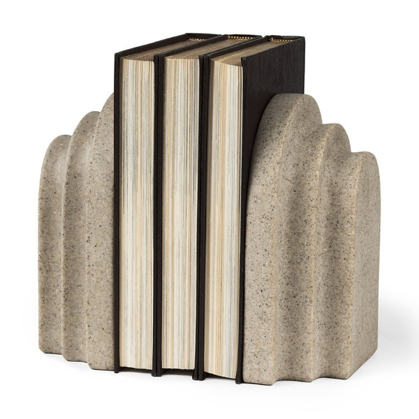 Mercana Empire Granite Resin Arc Book Ends – Elegant Support for Books & Décor in Any Style, 14.6" Long Sandstone Resin | Set of 2 70182