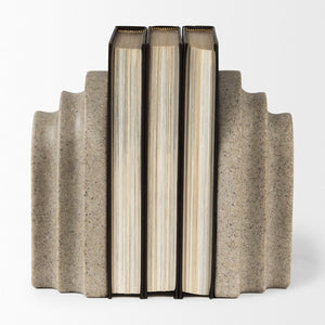 Mercana Empire Granite Resin Arc Book Ends – Elegant Support for Books & Décor in Any Style, 14.6" Long Sandstone Resin | Set of 2 70182