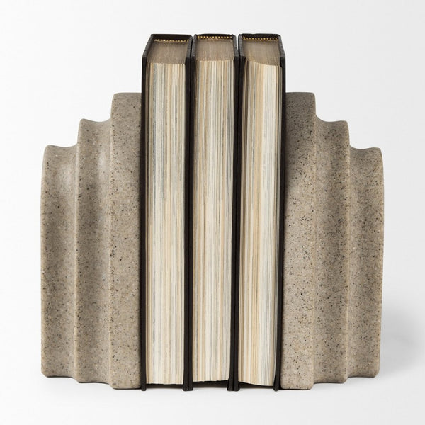 Mercana Empire Granite Resin Arc Book Ends – Elegant Support for Books & Décor in Any Style, 14.6" Long Sandstone Resin | Set of 2 70182