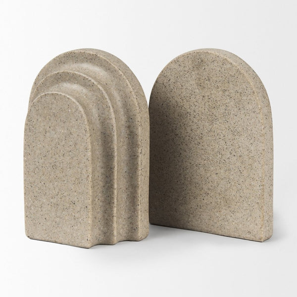 Mercana Empire Granite Resin Arc Book Ends – Elegant Support for Books & Décor in Any Style, 14.6" Long Sandstone Resin | Set of 2 70182