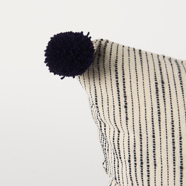 Mercana Krystal Decorative Pillow Cover – Modern Boho Charm with Blue Pom Pom Accents for Cozy Spaces Cream/Black | PomPoms | 18x18 70063