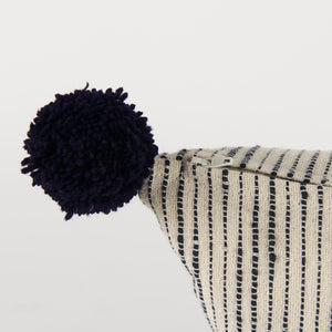 Mercana Krystal Decorative Pillow Cover – Modern Boho Charm with Blue Pom Pom Accents for Cozy Spaces Cream/Black | PomPoms | 18x18 70063