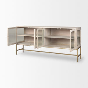 Mercana Arelius Sideboard with Glass Cabinet Doors - Stylish Storage Solution for Modern Living Spaces White Wood | Gold Metal 69295