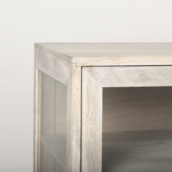 Mercana Arelius Sideboard with Glass Cabinet Doors - Stylish Storage Solution for Modern Living Spaces White Wood | Gold Metal 69295