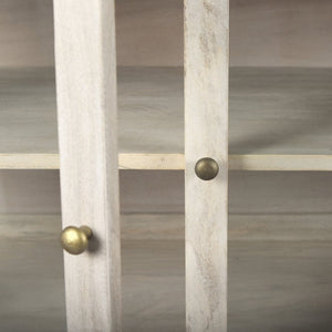 Mercana Arelius Sideboard with Glass Cabinet Doors - Stylish Storage Solution for Modern Living Spaces White Wood | Gold Metal 69295