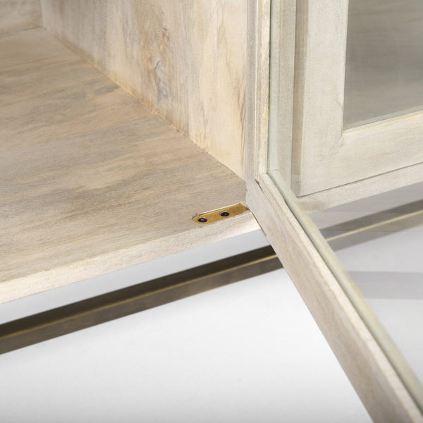 Mercana Arelius Sideboard with Glass Cabinet Doors - Stylish Storage Solution for Modern Living Spaces White Wood | Gold Metal 69295