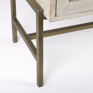 Mercana Arelius Sideboard with Glass Cabinet Doors - Stylish Storage Solution for Modern Living Spaces White Wood | Gold Metal 69295