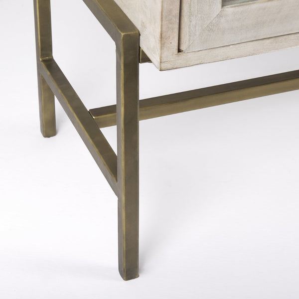 Mercana Arelius Sideboard with Glass Cabinet Doors - Stylish Storage Solution for Modern Living Spaces White Wood | Gold Metal 69295