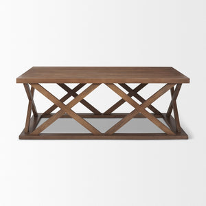 Mercana Forsey Contemporary Solid Mango Wood Coffee Table with Lattice Design – Perfect for Modern Living Spaces Medium Brown Wood 69742